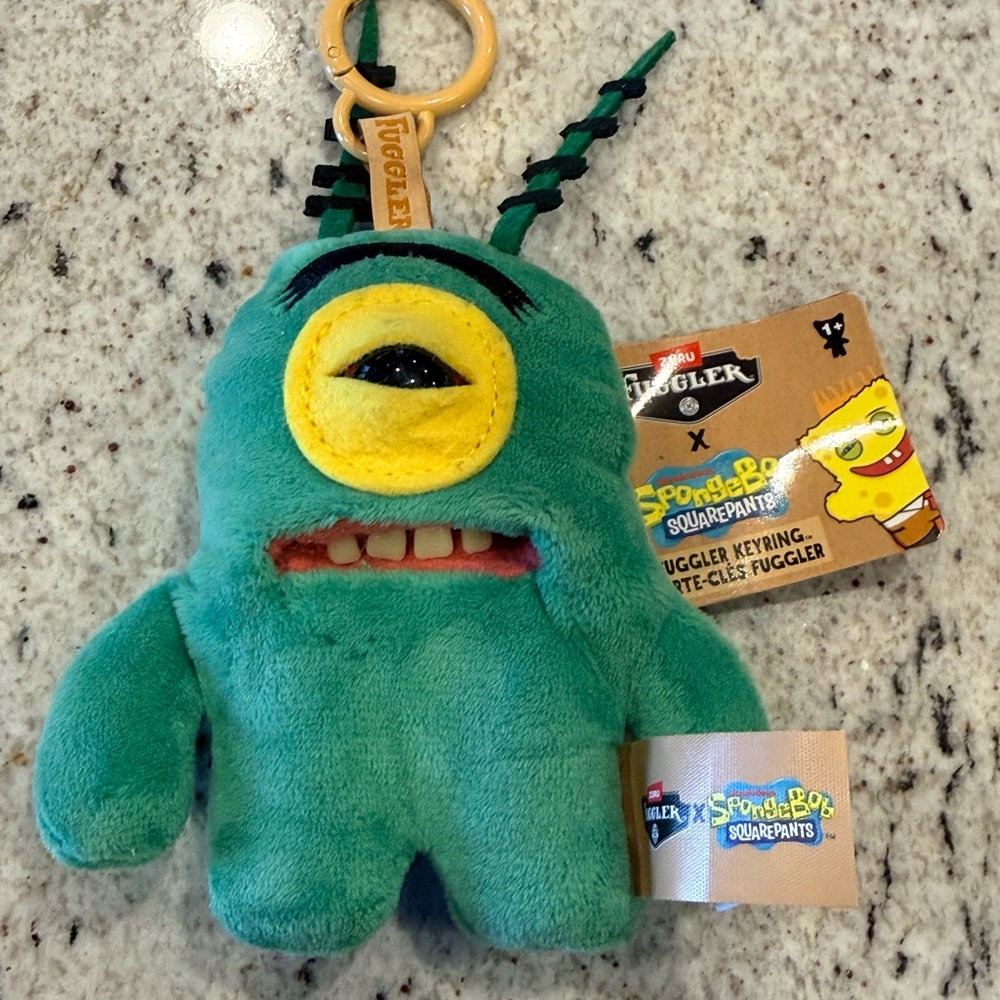 Catch me! Rare Blue Button, SpongeBob SquarePants Green Plankton Keyring